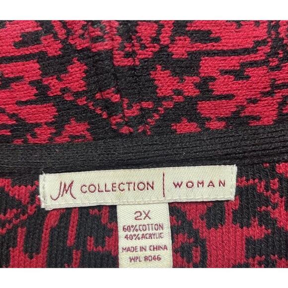 JM COLLECTION Womens Plus Size 2X Sweater Blazer Red Black Holiday Classic - Picture 5 of 9